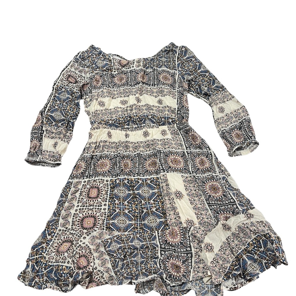 ILLA ILLA Geometric Print Dress in Blue and Cream